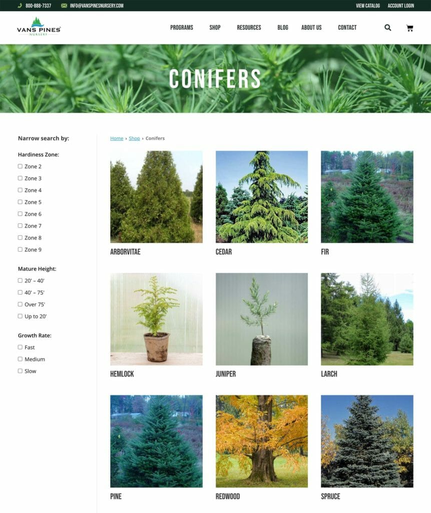 Vans Pines Nursery Website